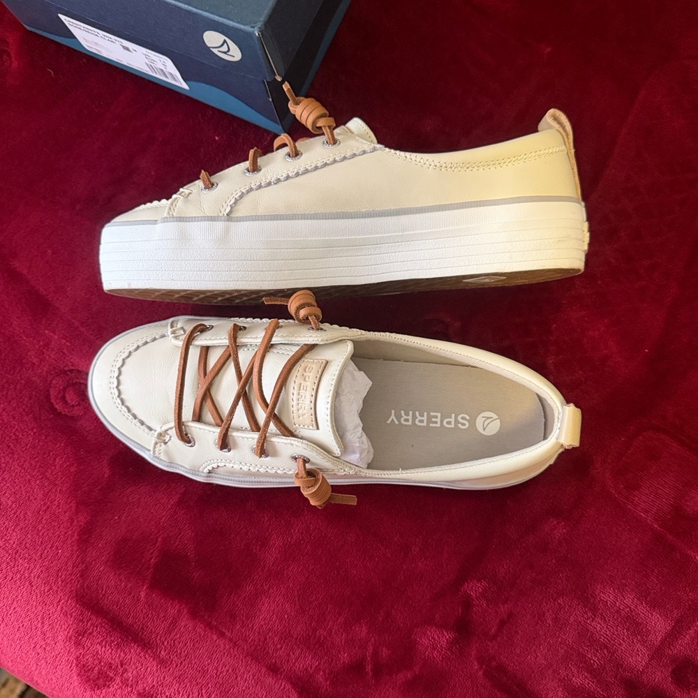 Sperry Women's Bone Leather with Leather Strings Platform Shoes NIB - Picture 4 of 8